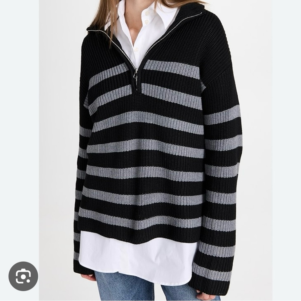 English Factory Striped Knitted Half Zip Up Sweater Black/Grey Stripe, M
